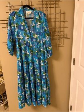 Pomander Place Blue & Green Floral Maxi Dress
